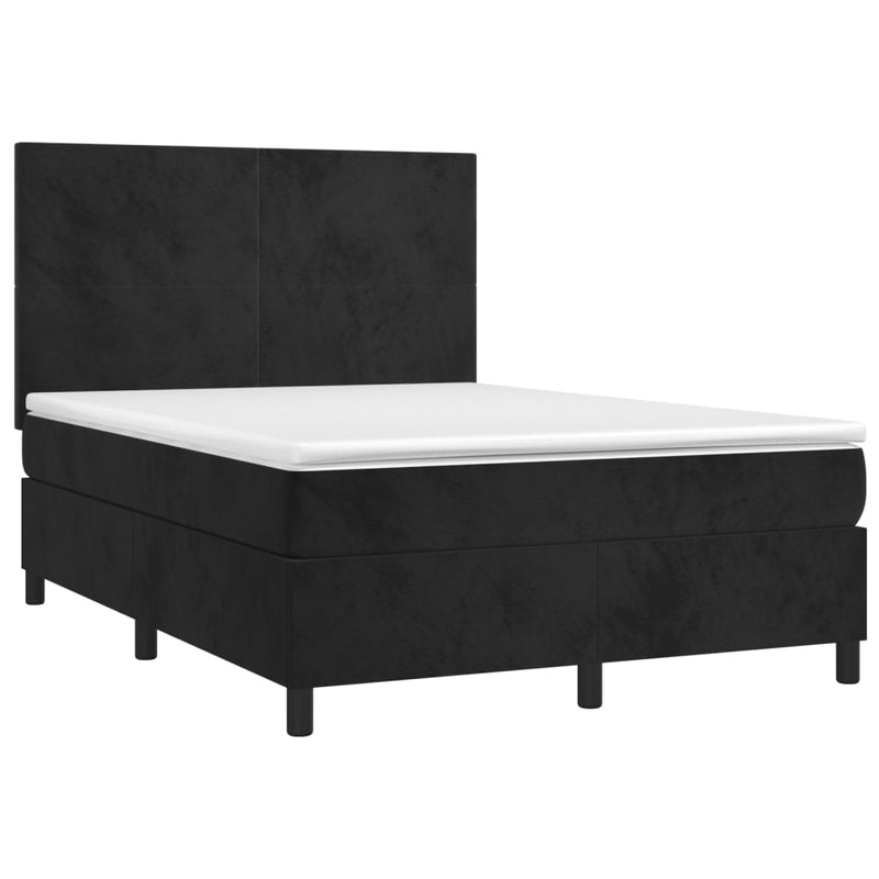 Box Spring Bed with Mattress&LED Black 153x203 cm Queen Size Velvet