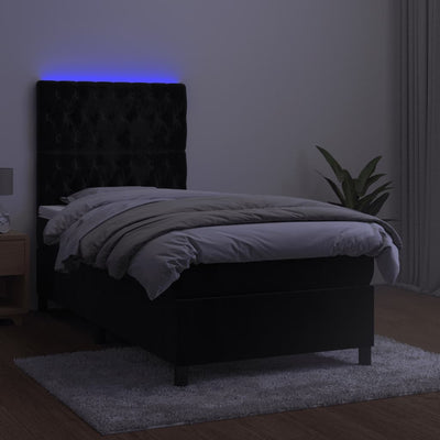 Box Spring Bed with Mattress&LED Black 106x203 cm King Single Size Velvet