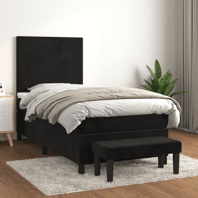 Box Spring Bed with Mattress Black 106x203 cm King Single Size Velvet