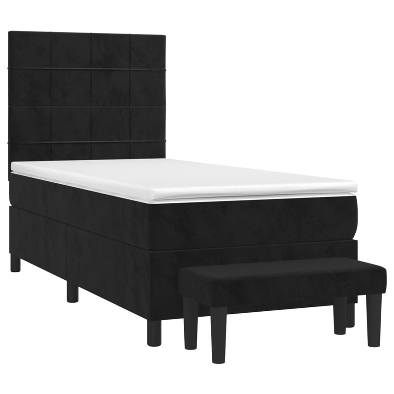 Box Spring Bed with Mattress Black 106x203 cm King Single Size Velvet