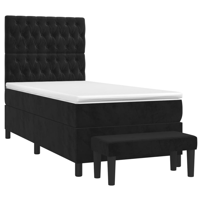 Box Spring Bed with Mattress Black 106x203 cm King Single Size Velvet