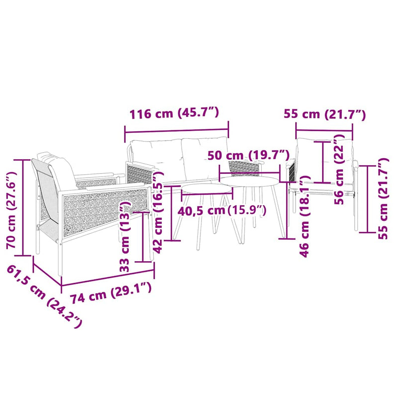 5 Piece Balcony Furniture Set with Cushions Black Steel