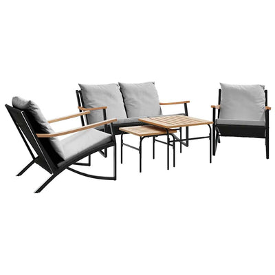 5 Piece Balcony Furniture Set with Cushions Black Steel