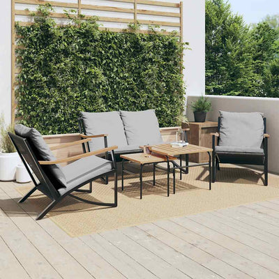 5 Piece Balcony Furniture Set with Cushions Black Steel