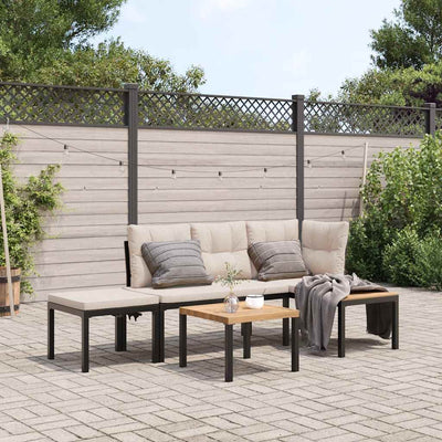 Garden Bench Set with Cushions 4 pcs Black Powder-coated Steel