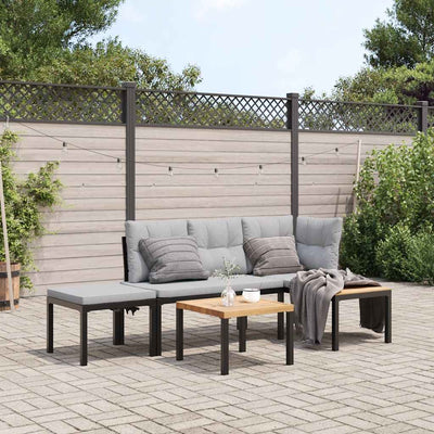 Garden Bench Set with Cushions 3 pcs Black Powder-coated Steel