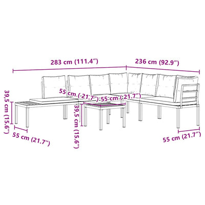 Garden Bench Set with Cushions 5 pcs Black Powder-coated Steel