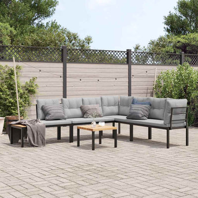 Garden Bench Set with Cushions 5 pcs Black Powder-coated Steel