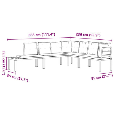 Garden Bench Set with Cushions 4 pcs Black Powder-coated Steel