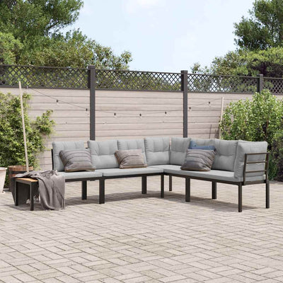 Garden Bench Set with Cushions 4 pcs Black Powder-coated Steel