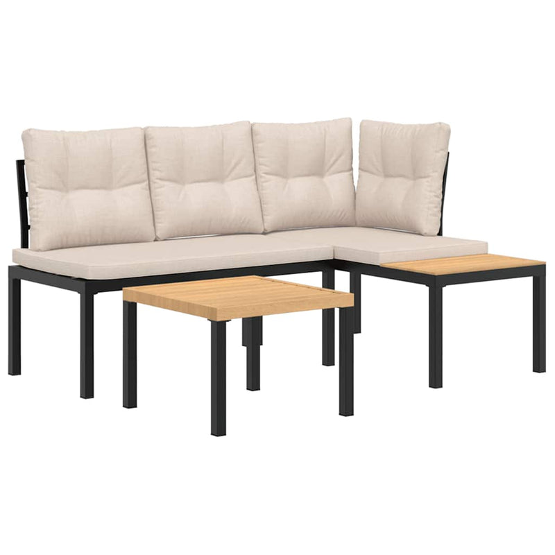 Garden Bench Set with Cushions 3 pcs Black Powder-coated Steel