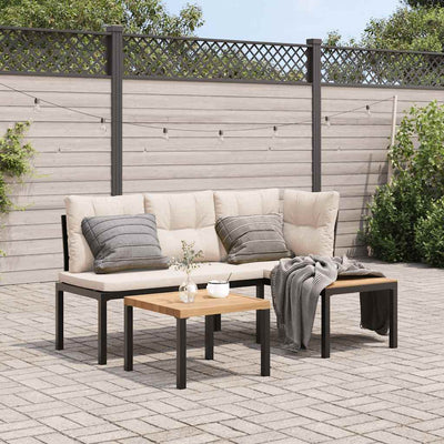 Garden Bench Set with Cushions 3 pcs Black Powder-coated Steel