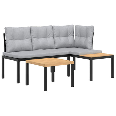 Garden Bench Set with Cushions 3 pcs Black Powder-coated Steel