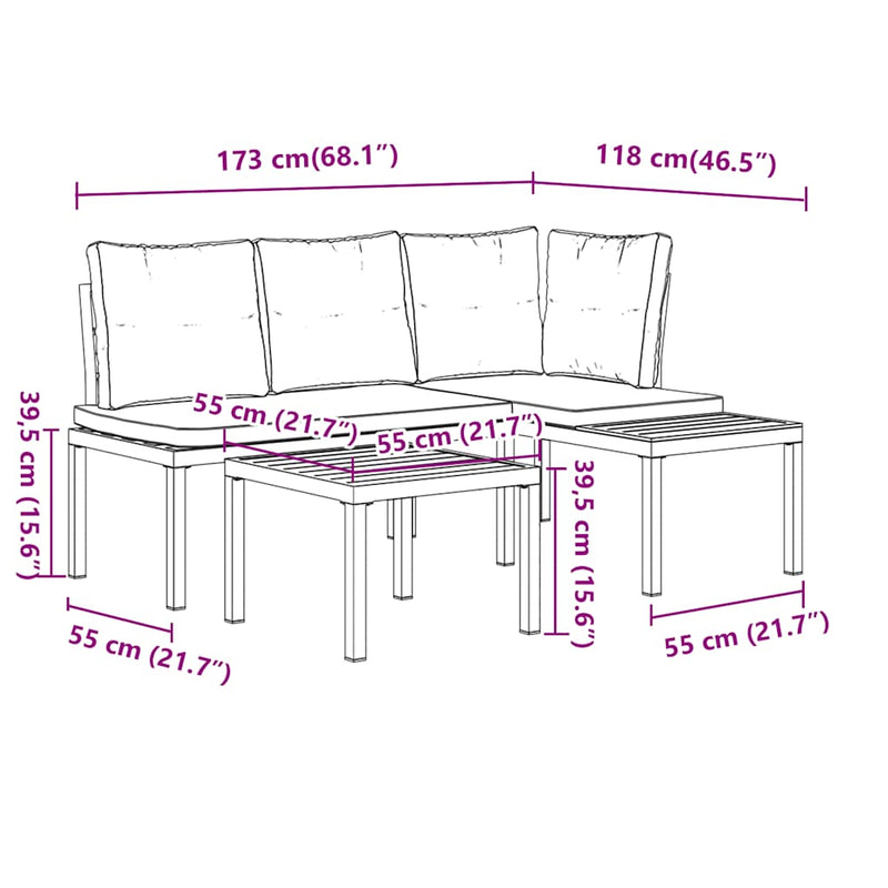 Garden Bench Set with Cushions 3 pcs Black Powder-coated Steel