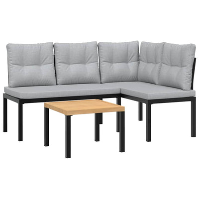 Garden Bench Set with Cushions 3 pcs Black Powder-coated Steel