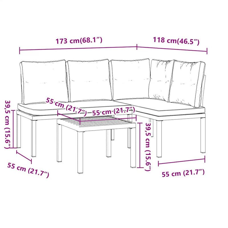 Garden Bench Set with Cushions 3 pcs Black Powder-coated Steel