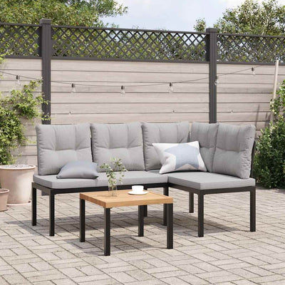 Garden Bench Set with Cushions 3 pcs Black Powder-coated Steel