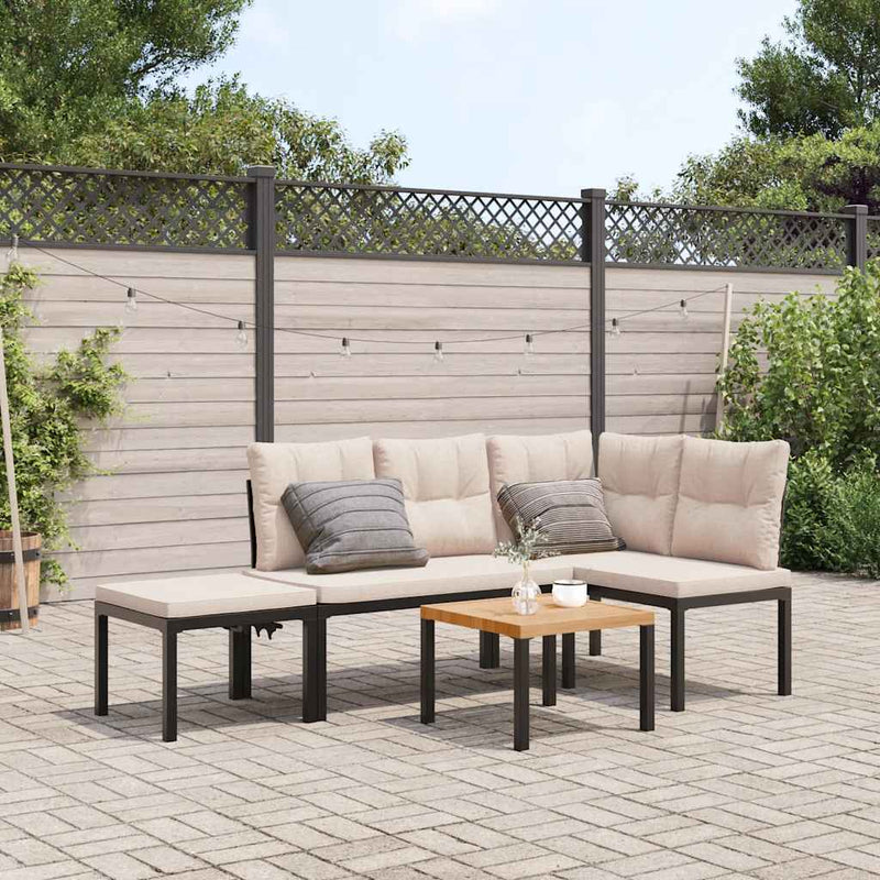 Garden Bench Set with Cushions 4 pcs Black Powder-coated Steel