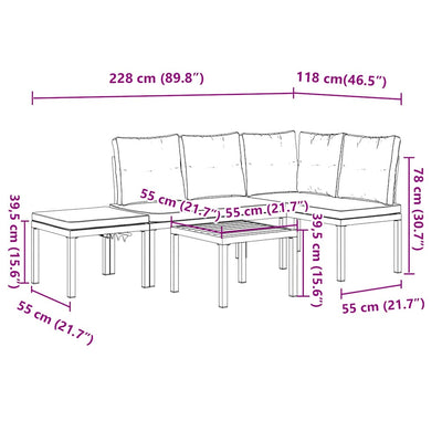 Garden Bench Set with Cushions 4 pcs Black Powder-coated Steel