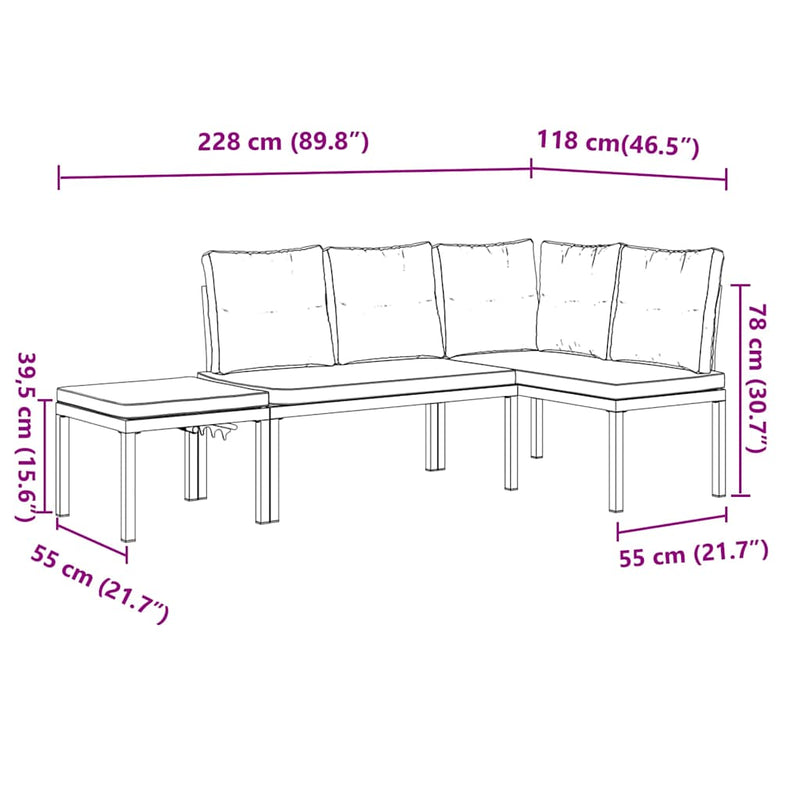 Garden Bench Set with Cushions 3 pcs Black Powder-coated Steel