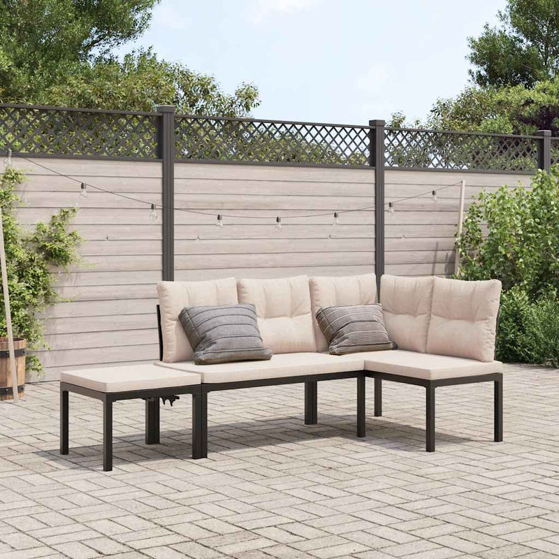 Garden Bench Set with Cushions 3 pcs Black Powder-coated Steel