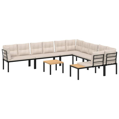 7 Piece Garden Sofa Set with Cushions Black Powder-coated Steel