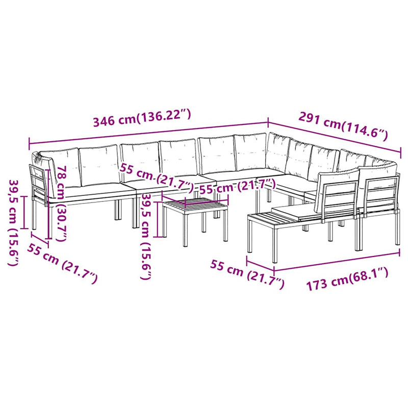 7 Piece Garden Sofa Set with Cushions Black Powder-coated Steel