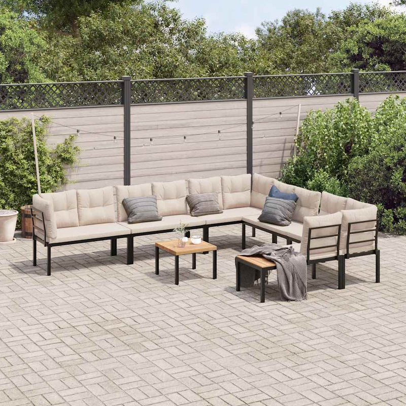 7 Piece Garden Sofa Set with Cushions Black Powder-coated Steel