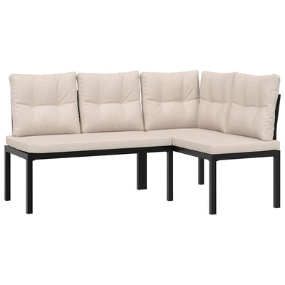 5 Piece Garden Sofa Set with Cushions Black Powder-coated Steel