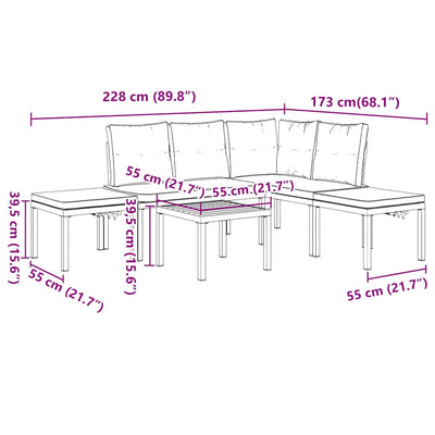 5 Piece Garden Sofa Set with Cushions Black Powder-coated Steel