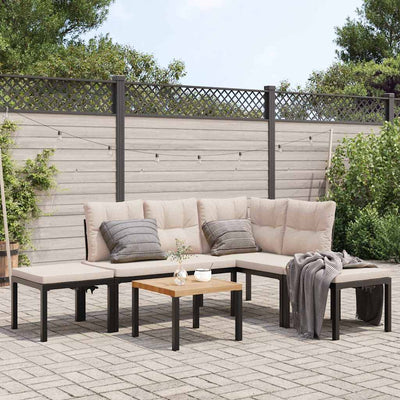 5 Piece Garden Sofa Set with Cushions Black Powder-coated Steel