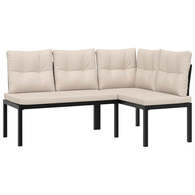 4 Piece Garden Sofa Set with Cushions Black Powder-coated Steel