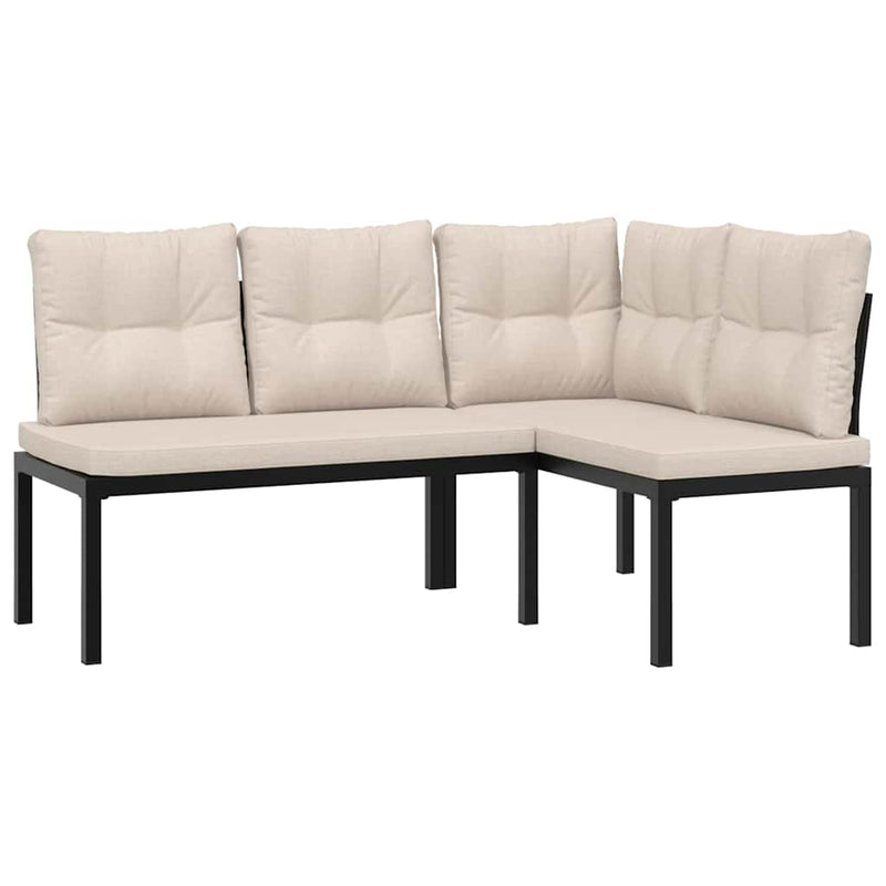 4 Piece Garden Sofa Set with Cushions Black Powder-coated Steel