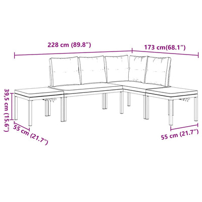 4 Piece Garden Sofa Set with Cushions Black Powder-coated Steel