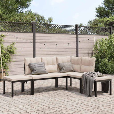 4 Piece Garden Sofa Set with Cushions Black Powder-coated Steel