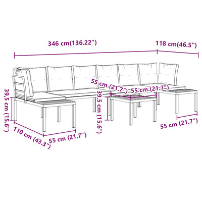 5 Piece Garden Sofa Set with Cushions Black Powder-coated Steel