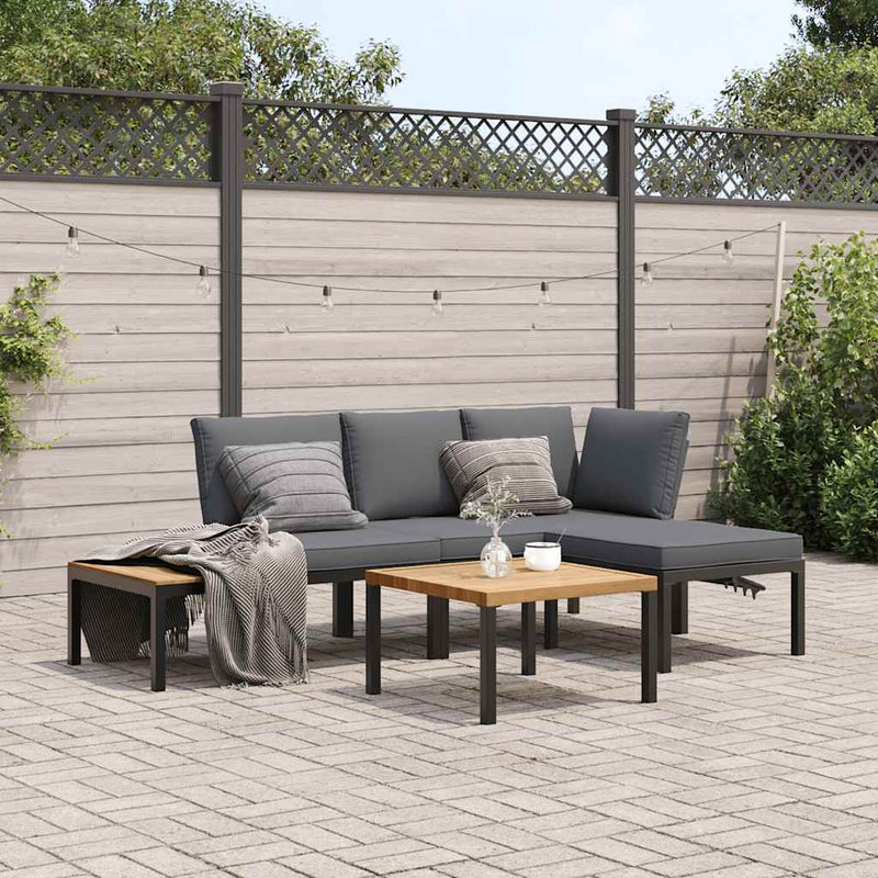 4 Piece Garden Sofa Set with Cushions Black Aluminium