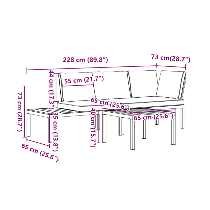 3 Piece Garden Sofa Set with Cushions Black Aluminium