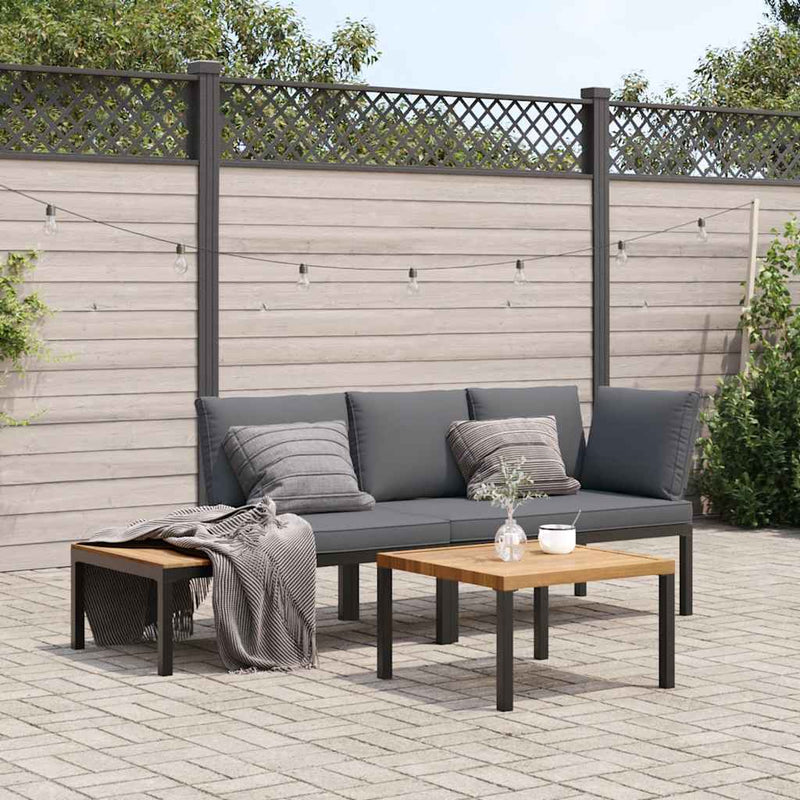 3 Piece Garden Sofa Set with Cushions Black Aluminium