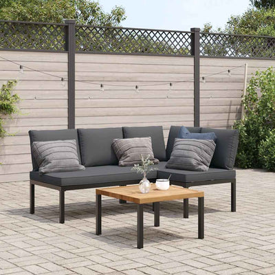 3 Piece Garden Sofa Set with Cushions Black Aluminium