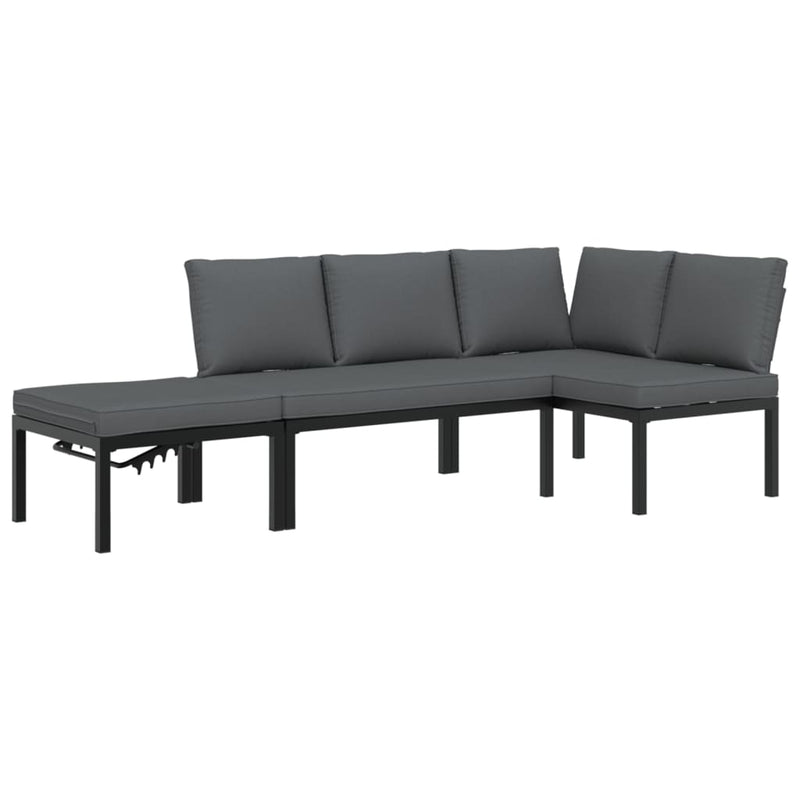 3 Piece Garden Sofa Set with Cushions Black Aluminium