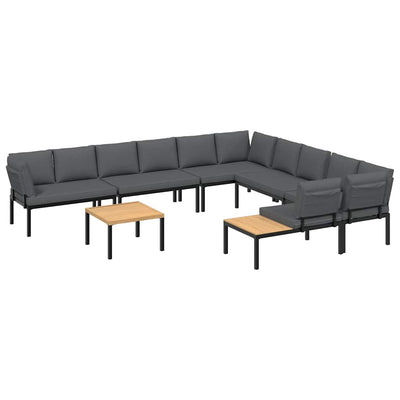 7 Piece Garden Sofa Set with Cushions Black Aluminium