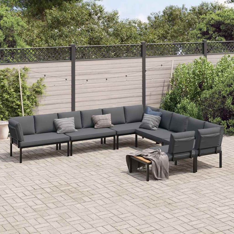 6 Piece Garden Sofa Set with Cushions Black Aluminium