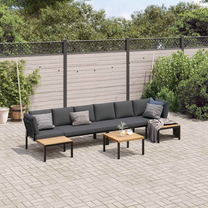 5 Piece Garden Sofa Set with Cushions Black Aluminium