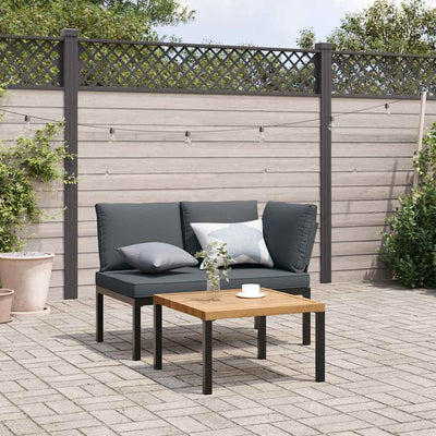 2 Piece Garden Sofa Set with Cushions Black Aluminium