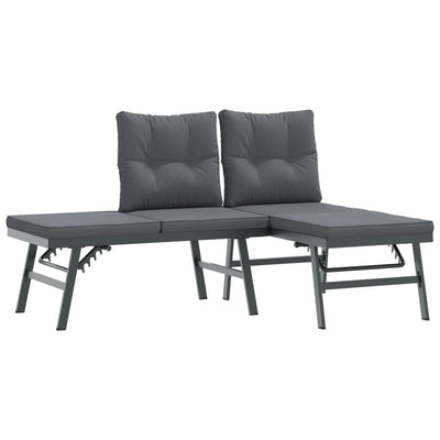 3 Piece Garden Bench Set with Cushions Black Powder-coated Steel