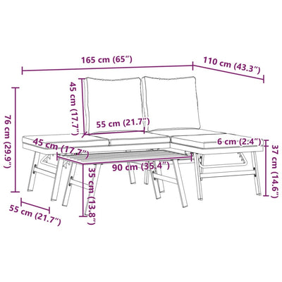 3 Piece Garden Bench Set with Cushions Black Powder-coated Steel