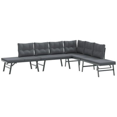 4 Piece Garden Benches with Cushions Black Powder-coated Steel