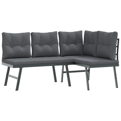 4 Piece Garden Benches with Cushions Black Powder-coated Steel