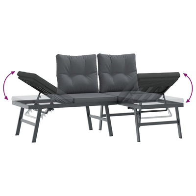 4 Piece Garden Benches with Cushions Black Powder-coated Steel